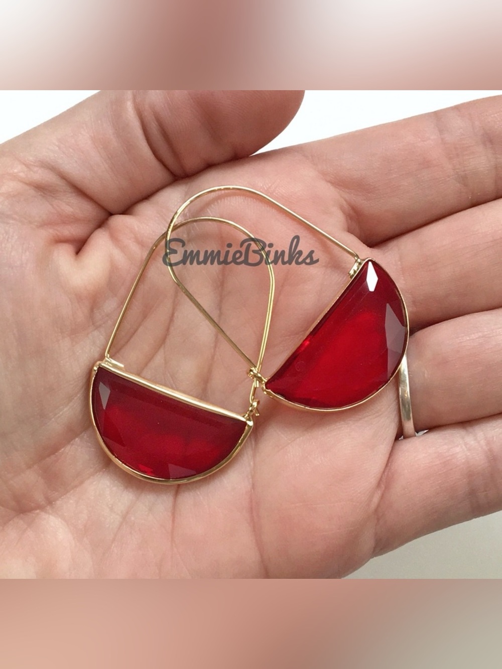 ✨3for$38 New Red Anthro Glass Crescent Hoop Earrings -Glass Dangle Earring Hoops - Picture 3 of 15